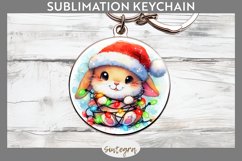 Christmas Bunny v3 Entangled in Lights Round Keychain Sublim Product Image 1