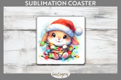 Christmas Bunny v3 Entangled in Lights Square Coaster Sublim Product Image 1