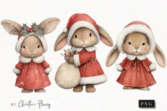 Vintage Christmas Bunny Clipart | Christmas PNG Product Image 1