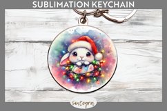 Christmas Bunny v4 Entangled in Lights Round Keychain Sublim Product Image 1
