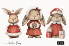 Vintage Christmas Bunny Clipart | Christmas PNG Product Image 1