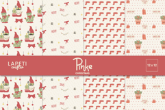 Christmas cactus digital paper set featuring cute festive cactus patterns in red and green tones, kawaii Christmas style, 12x12 inches, Pinke Collection by Lapeti Crafter.