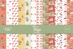 Cute Christmas cactus digital paper pack featuring kawaii cacti with Santa hats and festive backgrounds in red, green and beige tones.