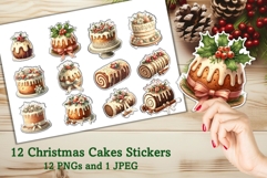 12 Christmas Cakes Stickers JPEG and PNGs Product Image 1
