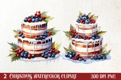Christmas Cake Watercolor Clipart Sublimation, Christmas PNG Product Image 1