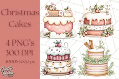 Christmas Cake Clipart PNG, Cottagecore Holiday Desserts Product Image 1
