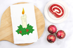 Christmas Candle with Holly Applique Embroidery