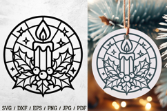 Add classic charm to your holidays with this Christmas candle holly SVG! Featuring a glowing candle, holly leaves and berries in a stunning stained glass style, this design is perfect for ornaments, cards, mugs, shirts, and seasonal crafts.