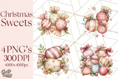 Pastel Candy Canes and Sweet Treats Clipart PNG, Pink Mint Product Image 1