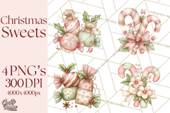 Pastel Candy Canes and Sweet Treats Clipart PNG, Pink Mint Product Image 1