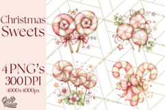 Pastel Candy Canes and Sweet Treats Clipart PNG, Pink Mint Product Image 1