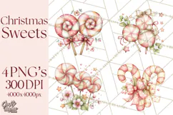 Pastel Candy Canes and Sweet Treats Clipart PNG, Pink Mint Product Image 1