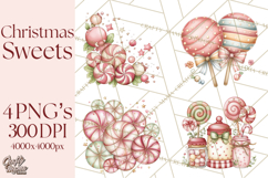 Pastel Candy Canes and Sweet Treats Clipart PNG, Pink Mint Product Image 1