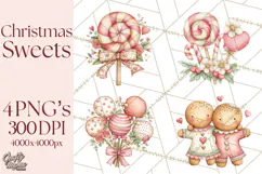 Pastel Candy Canes and Sweet Treats Clipart PNG, Pink Mint Product Image 1