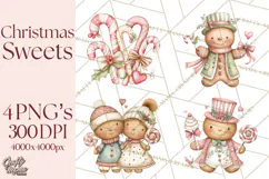 Pastel Candy Canes and Sweet Treats Clipart PNG, Pink Mint Product Image 1