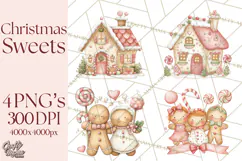 Pastel Candy Canes and Sweet Treats Clipart PNG, Pink Mint Product Image 1