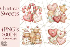Pastel Candy Canes and Sweet Treats Clipart PNG, Pink Mint Product Image 1