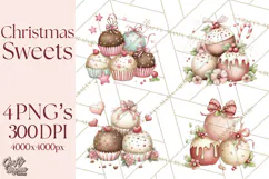 Pastel Candy Canes and Sweet Treats Clipart PNG, Pink Mint Product Image 1