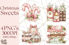 Pastel Candy Canes and Sweet Treats Clipart PNG, Pink Mint Product Image 1