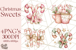 Pastel Candy Canes and Sweet Treats Clipart PNG, Pink Mint Product Image 1
