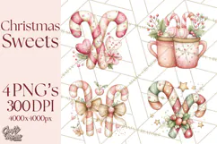 Pastel Candy Canes and Sweet Treats Clipart PNG, Pink Mint Product Image 1