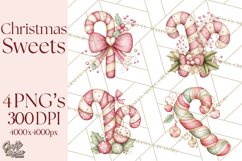 Pastel Candy Canes and Sweet Treats Clipart PNG, Pink Mint Product Image 1