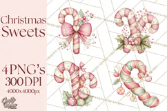 Pastel Candy Canes and Sweet Treats Clipart PNG, Pink Mint Product Image 1