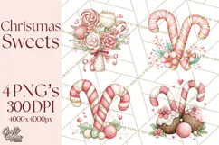 Pastel Candy Canes and Sweet Treats Clipart PNG, Pink Mint Product Image 1