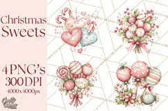 Pastel Candy Canes and Sweet Treats Clipart PNG, Pink Mint Product Image 1