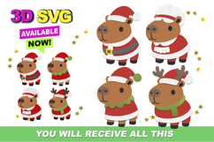 Christmas Capybara Elements 3D SVG and Clipart Product Image 1