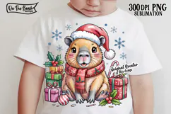 Capybara Christmas PNG Cute Holiday Animal Design Santa Hat Product Image 1