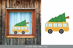 Yellow Bus Carrying Christmas Tree Decal Product Image 1