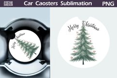 Merry Christmas Car Coaster | Retro Christmas Tree Coaster Product Image 1