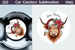 Merry Christmas Car Coaster | Christmas Highland Cow Coaster Product Image 1