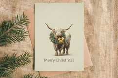 Merry Christmas card printable, funny highland cow wreath Product Image 2