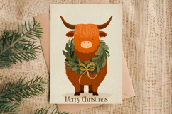 Merry Christmas card printable, funny highland cow wreath Product Image 3