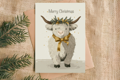 Merry Christmas card printable, funny highland cow wreath Product Image 4