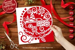 Papercut Merry Christmas Trees Truck Card Cover Template Product Image 1