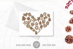 Christmas card designs showing gingerbread cookies arranged in the shape of heart