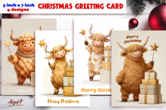 Merry Christmas card printable, funny farm highland cow Product Image 1