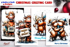 Merry Christmas card printable, funny highland cow family Product Image 1