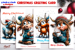 Merry Christmas card printable, funny highland cow Product Image 1