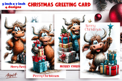 Merry Christmas fairy card printable, funny highland cow Product Image 1