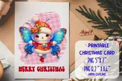 Merry Christmas card printable PNG / dancing funny butterfly Product Image 1