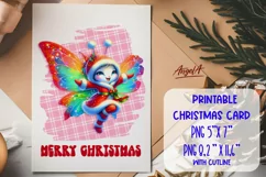Merry Christmas card printable PNG / dancing funny butterfly Product Image 1