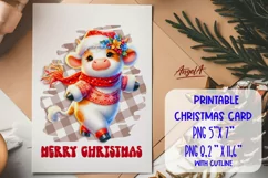 Merry Christmas card printable, cute cow, funny farm animals Product Image 1
