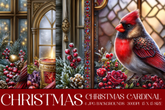 Christmas Background, Christmas Cardinal Bird Background s16 Product Image 1