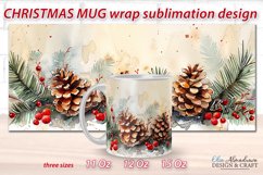 Christmas Mug Sublimation Template| Watercolor Mug Wrap PNG Product Image 1