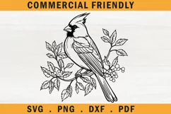 Christmas floral cardinal bird SVG, Christmas cardinal bird Product Image 1