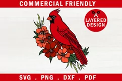 Christmas floral cardinal bird SVG,Christmas flower bird svg Product Image 1